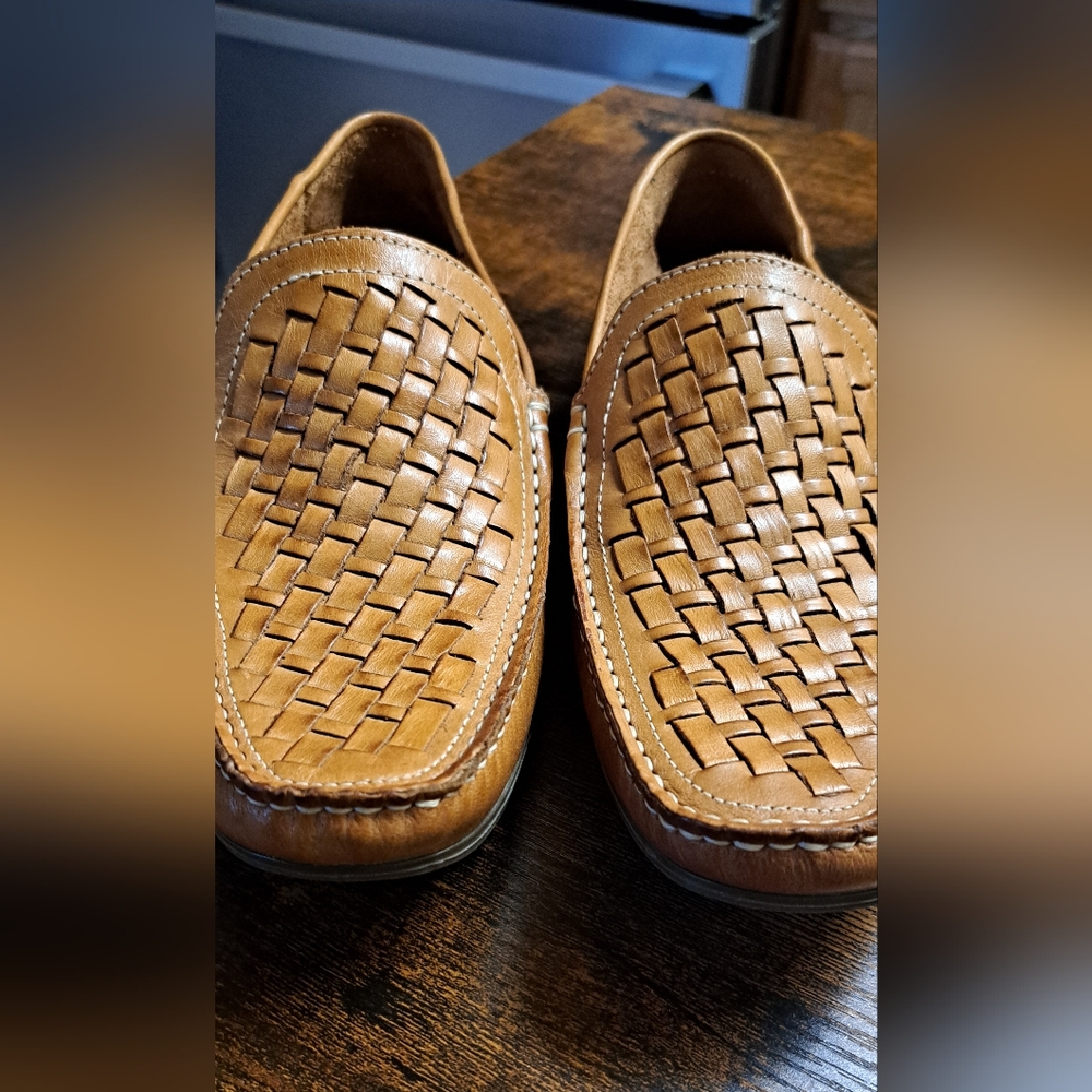 Men's GIORGIO BRUTINI Le Glove 8.5 Tan Basket Weave Leather Upper Loafers Shoe - Picture 2 of 9